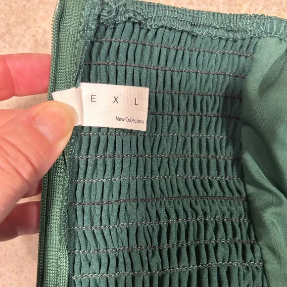 EXLURA Square Neck Long Puff Sleeve Smocked A-Line Mini Dress Green M Babydoll - Picture 4 of 6